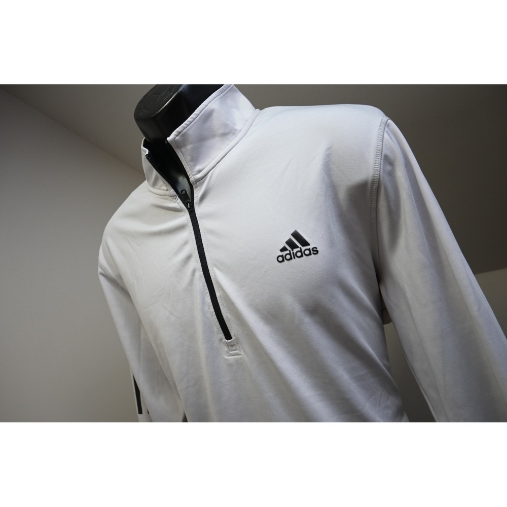 Adidas Golf Quarter Zip Pullover Mens Large Gray 3-Stripe Performance Excellent
